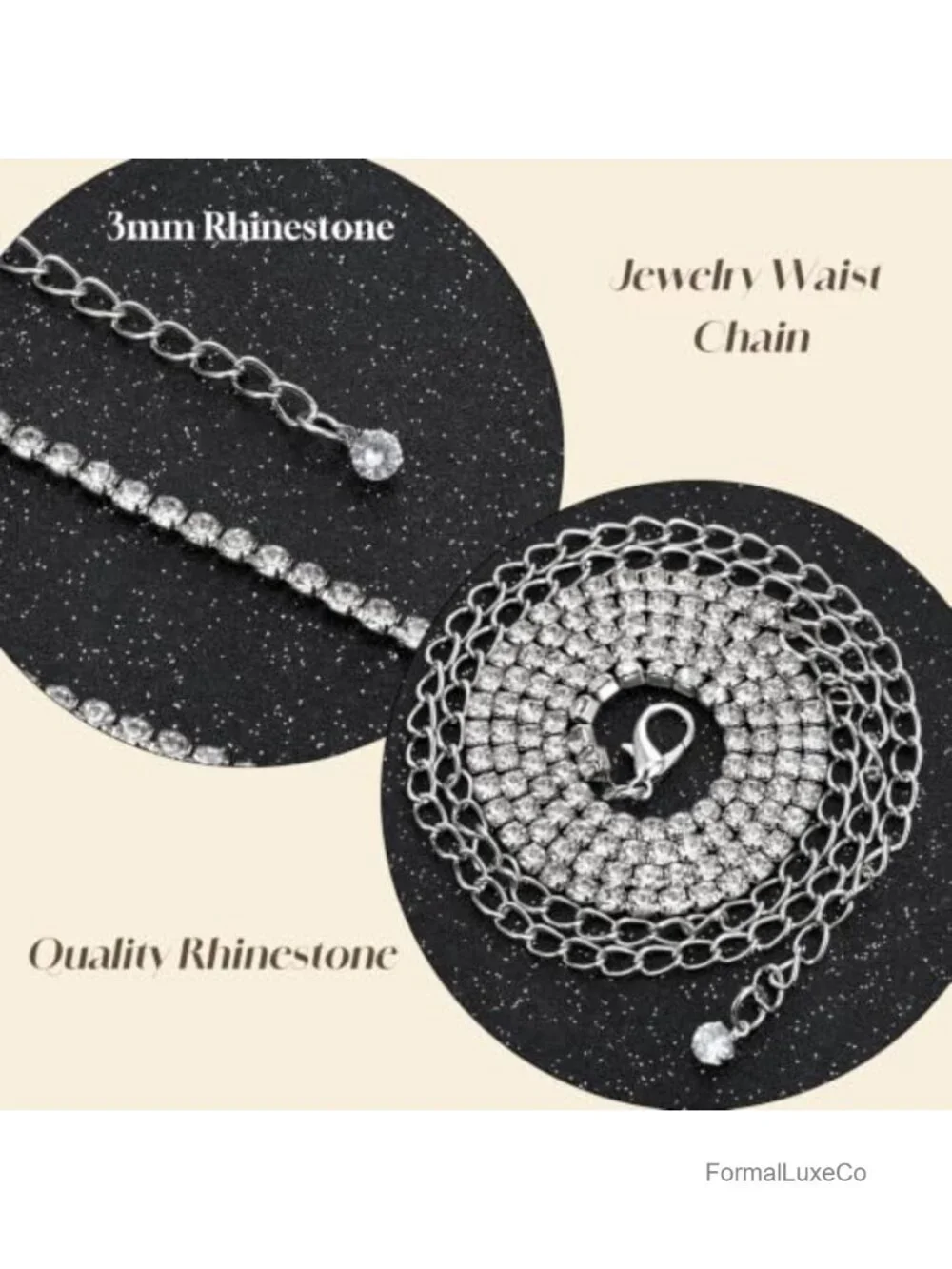 Rhinestone Chain Belt for Women Crystal Waist Chain Glitter Silver Body Jewelry